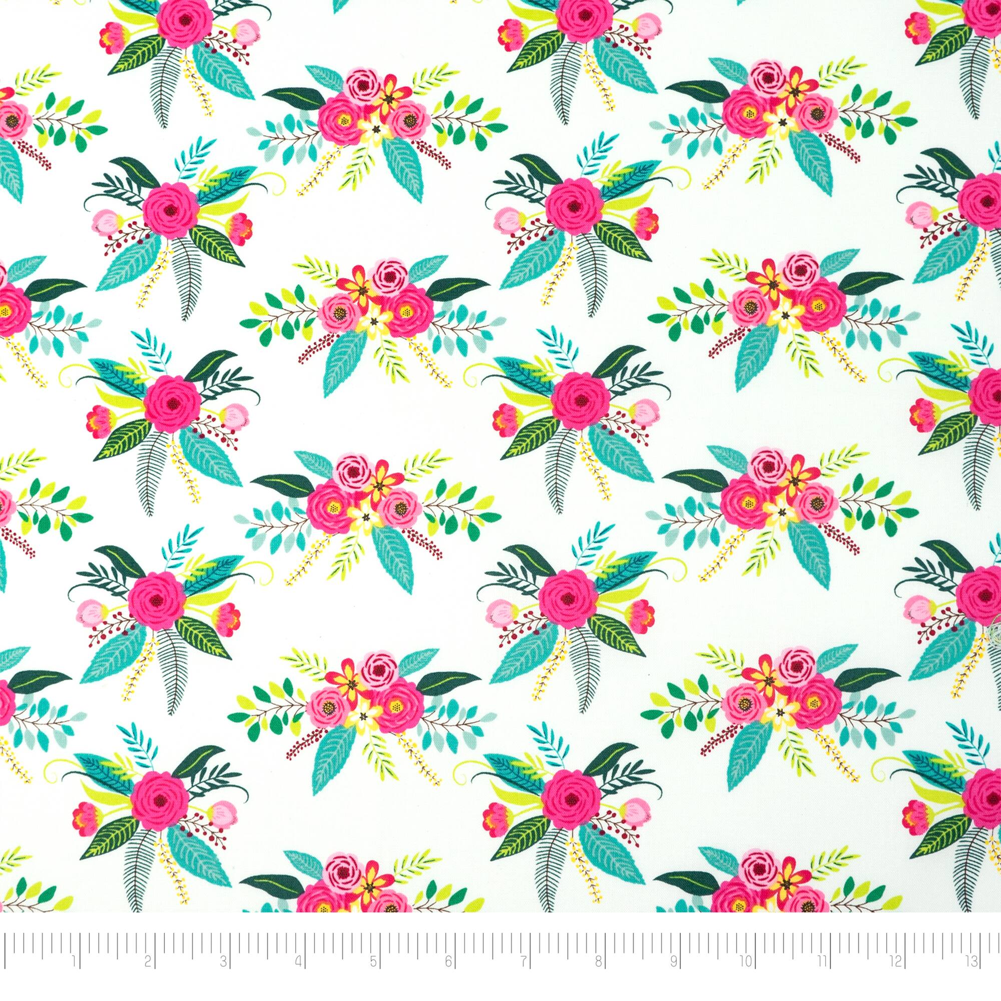 SINGER White Floral Print Ringspun Cotton Fabric